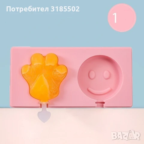 Силиконова форма за сладолед за многократна употреба с пластмасови дръжки / Вариант 1: котешка лапа , снимка 2 - Форми - 50884523