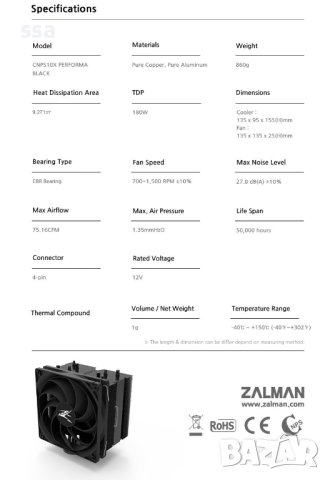 Zalman охладител за процесор CPU Cooler CNPS10X PERFORMA BLACK, снимка 17 - Други - 43062867