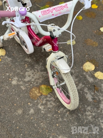 Велосипед за момиче 14" Flower Pink, с помощни колела, снимка 7 - Велосипеди - 52395211