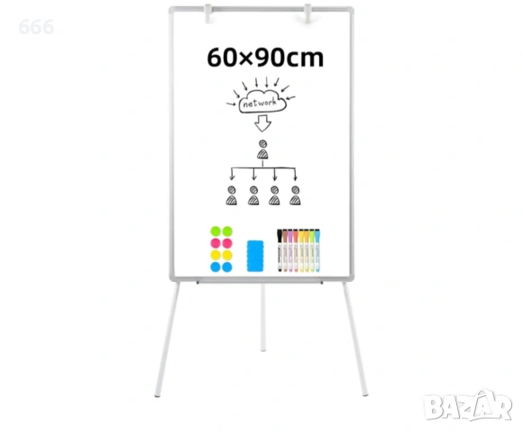Стойка за флипчарт DOLLAR BOSS, магнитна бяла дъска 60×90 см с регулируема височина, преносима бяла , снимка 2 - Други стоки за дома - 53268929