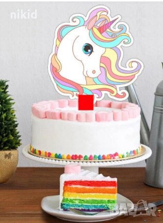 Еднорог Unicorn голяма глава твърд Акрил топер за торта украса