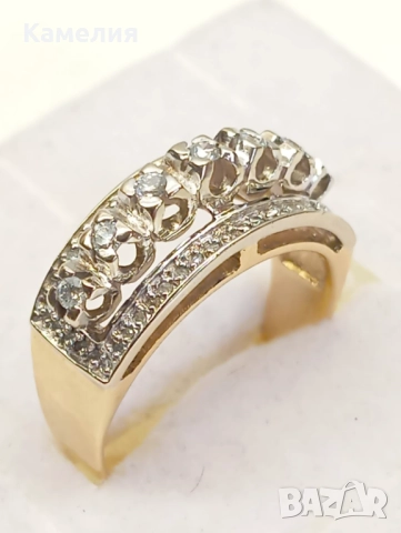 Златен пръстен с брилианти. , снимка 4 - Пръстени - 52776319