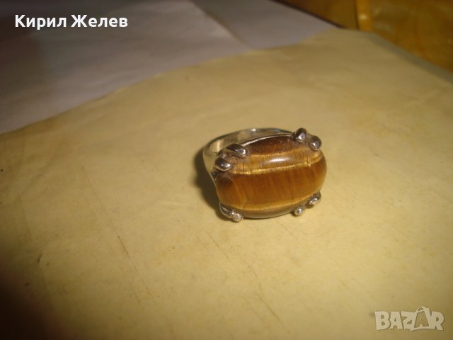 СТАР ПОСРЕБРЕН СКЪПОЦЕНЕН АР ДЕКО ПРЪСТЕН с ЮВЕЛИРНО ШЛИФОВАН НАТУРАЛЕН КАМЪК ТИГРОВО ОКО 26358, снимка 6 - Пръстени - 37395513