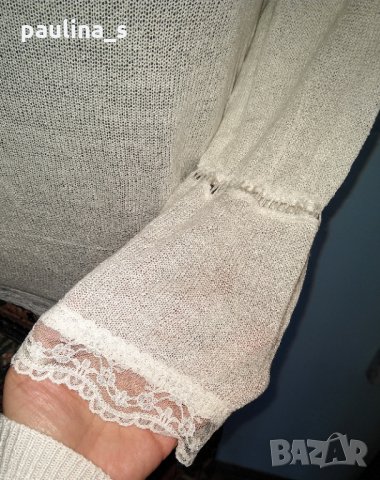 Декорирана блуза "Zara" / памучна маркова блуза с дантела, снимка 6 - Блузи с дълъг ръкав и пуловери - 28460426