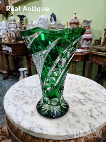 Прекрасна антикварна колекционерска немска кристална ваза , снимка 2 - Вази - 50070710