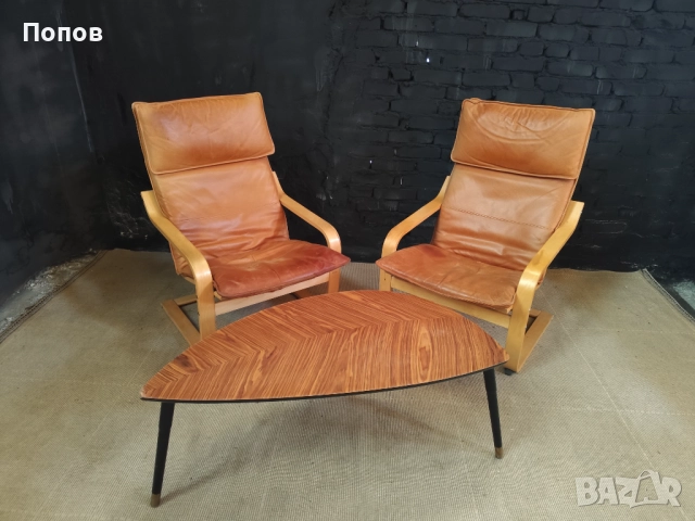 Чифт кожени столове Poang от Нобору Накамура, снимка 5 - Столове - 52267752