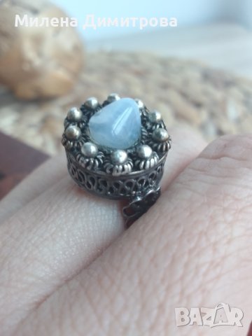 Сребърен пръстен Корона с лунен камък , снимка 8 - Пръстени - 43620923