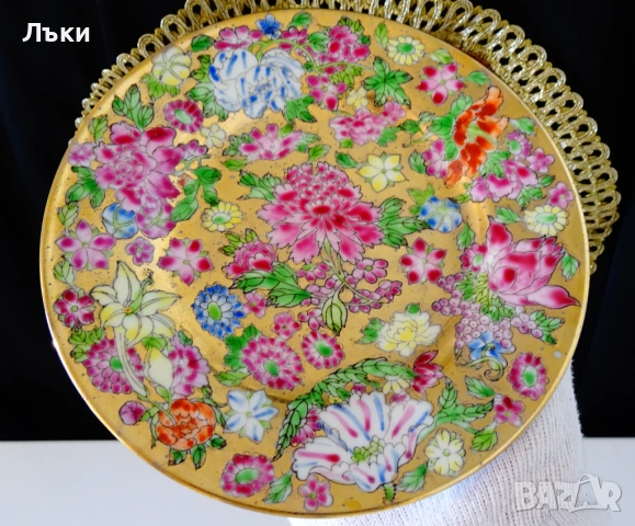 Порцеланова чиния Mille Fleurs,китайски порцелан,злато. , снимка 4 - Антикварни и старинни предмети - 53404857