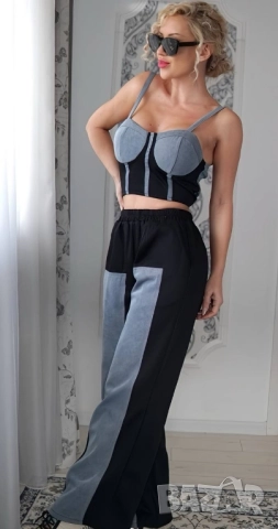 дамски комплект бюстие и панталон с деним акцент , снимка 3 - Комплекти - 51679737