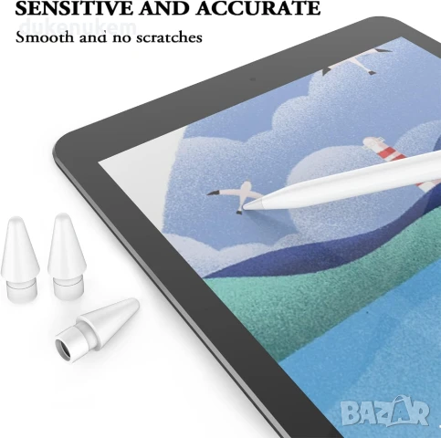 НОВИ! 4 върха с висока чувствителност+адаптер за зареждане Apple Pencil, снимка 4 - Друга електроника - 51092718