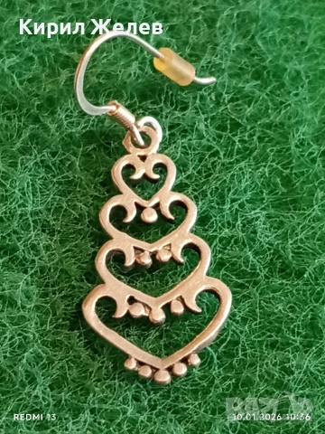 Висяща сребърна обеца с орнаментиран дизайн на сърца много красива 52642, снимка 2 - Обеци - 53051534