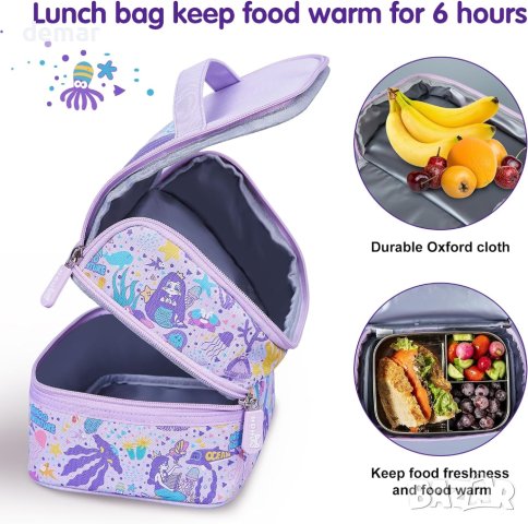 NOHOO Детска чанта за обяд херметичен охладител, лилава с русалки, снимка 3 - Други - 44070503