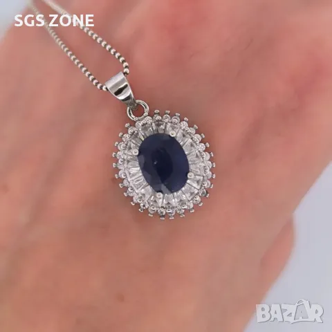 Сребърна Висулка със Сапфир, снимка 4 - Колиета, медальони, синджири - 49738745