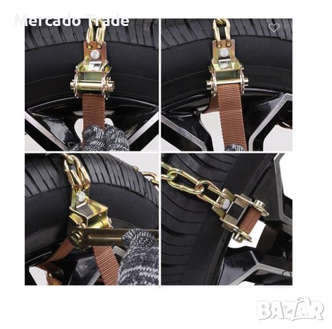 Комплект вериги за сняг Mercado Trade, Метални с текстилни колани, 10бр, снимка 3 - Аксесоари и консумативи - 43742131