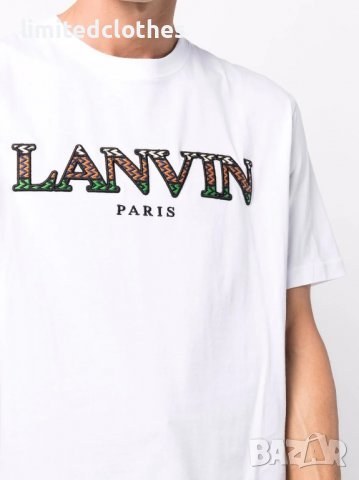 LANVIN White Embroidered Logo Мъжка Тениска size S, снимка 5 - Тениски - 37170551