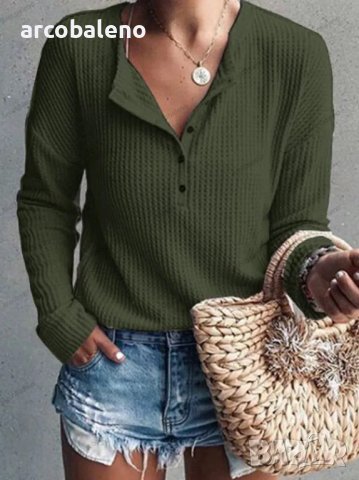 Дамска едноцветна тениска с дълги ръкави и обло деколте, 9цвята, снимка 7 - Тениски - 43356204