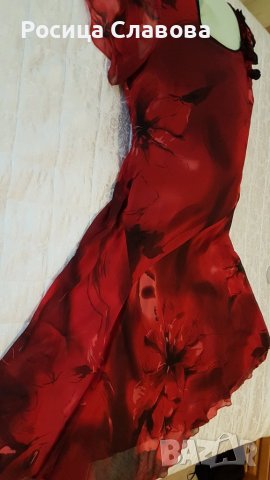 Яркочервена копринена рокля, снимка 8 - Рокли - 38779729