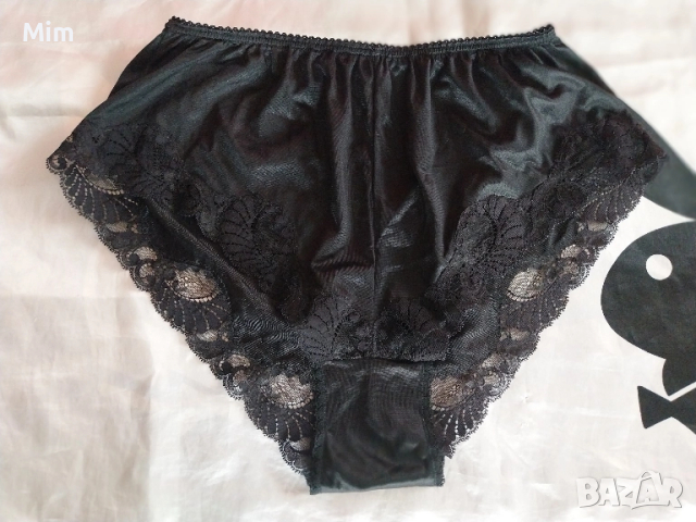 XL Черна сатенена бикина с дантела 