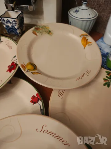 Винтидж керамичен сервиз чинии за торта  5 броя LANDZEIT Fruling Tulipa РЕДКИ, снимка 5 - Чинии - 49508508