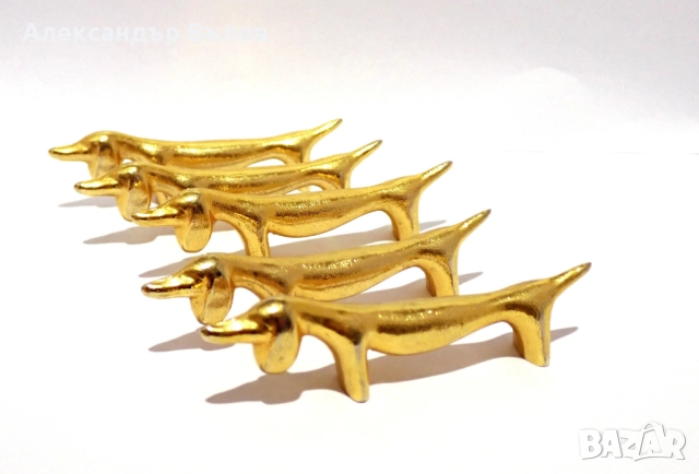 Стар Комплект от 5 Поставки за Прибори Кучета Метал Сервиране Изискано Хранене, снимка 2 - Антикварни и старинни предмети - 51551073