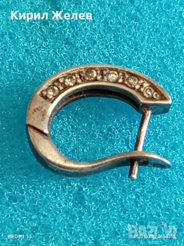 Стилна сребърна обеца с инкрустирани кристали майстоска изработка 52734, снимка 4 - Обеци - 53062131