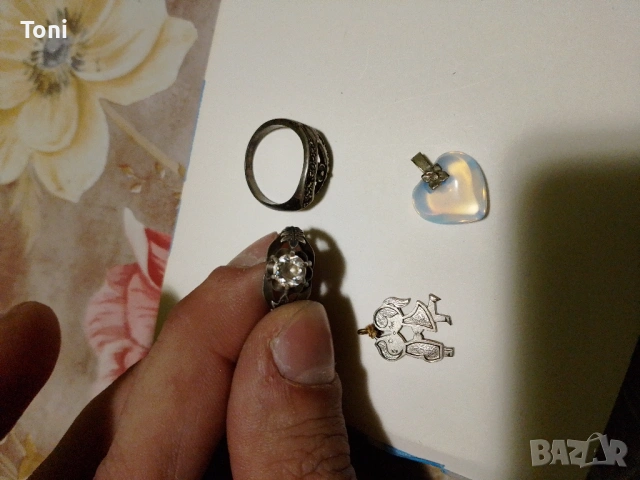 Сребърен пръстен 3х10-камък 875 проба, снимка 3 - Пръстени - 53288113