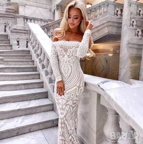 ПОСЛЕДНА! Дълга бяла бална рокля с пайети официална елегантна в Рокли в гр.  Пловдив - ID27850533 — Bazar.bg