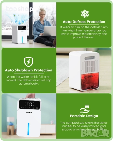 Нов Влагоабсорбатор с 30dB тиха работа/автоматично изключване/12-часов таймер/7 LED светлини..., снимка 6 - Влагоабсорбатори и влагоуловители - 52470040