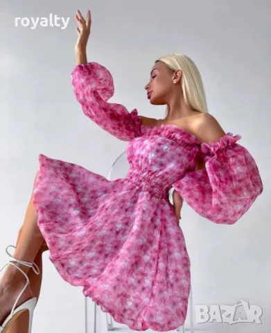 Ефектна синя рокля с паднали рамене Различни цветове , снимка 10 - Рокли - 49824186