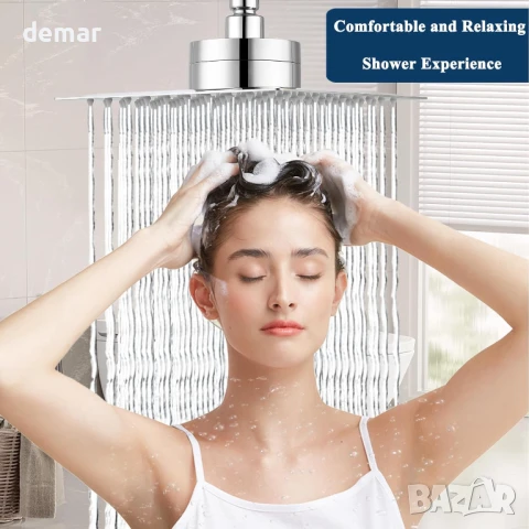 Филтриран душ, 20 см луксозен душ тип „Дъжд“, омекотява твърдата вода, хром, снимка 9 - Душове - 50766664