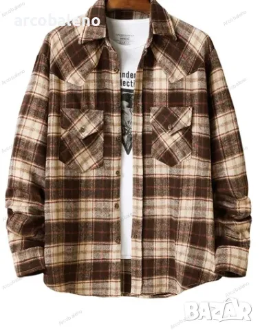 Мъжка карирана риза с ревери за свободното време, 3цвята , снимка 4 - Ризи - 47708749
