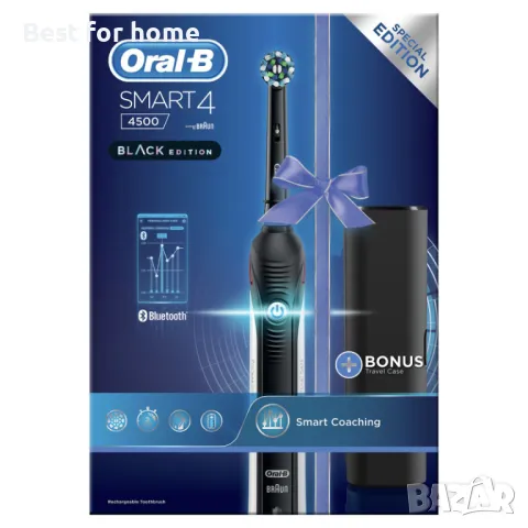 Електрическа четка за зъби Oral-B Smart 4 4500 Black Edition, Черна, 3 режима, 2 глави, Bluetooth, Т, снимка 2 - Други - 50104109