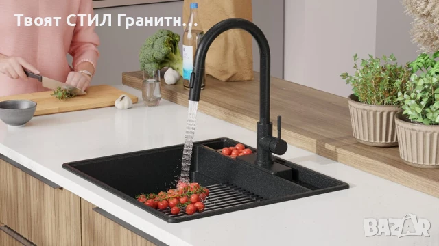 Графит кухненска мивка от гранит Ню Йорк 60 Multispace 580 x 530 мм, снимка 2 - Мивки - 50779684