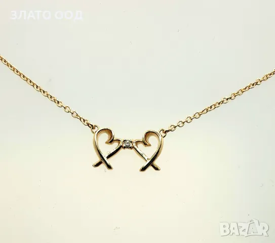 Златно колие сърце с диамант - 18К 