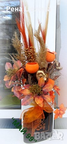 Керамична ваза с екзотични  цветя, снимка 3 - Декорация за дома - 44128512