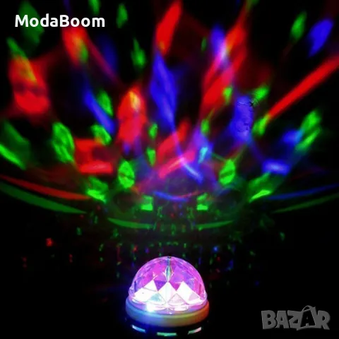 Диско LED лампа, въртяща се крушка - автоматично въртене с кристални топки, снимка 6 - Лед осветление - 48817059