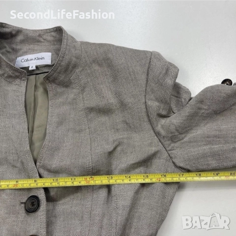 Дамско сако Calvin Klein блейзър ленен сив с колан и дълъг ръкав , снимка 9 - Сака - 52263107