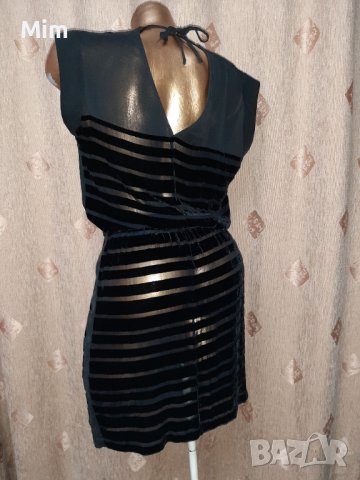 Custommade M Черна прозрачна рокля с ивици от плюш , снимка 5 - Рокли - 40524632