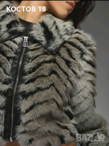 Дамско кожено яке 4086 със сив и черен пух., снимка 3 - Якета - 51873315