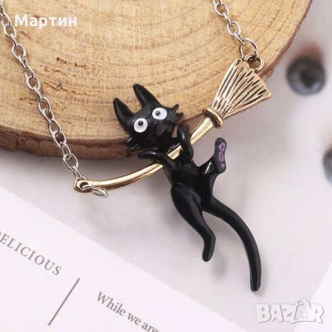 Колие японска черна котка с метла - чисто ново, снимка 6 - Колиета, медальони, синджири - 28070073