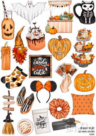 Скрапбук стикери за декорация планер halloween хелоуин самозалепващ лист А5 - различни видове, снимка 4 - Други - 38086615