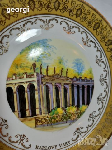 Декоративна порцеланова чиния с позлата Karlovy vary, снимка 5 - Колекции - 35338079