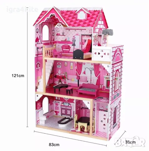 Огромна дървена къща за кукли и принцеси на 3 етажа за детската стая, снимка 6 - Други - 49470024