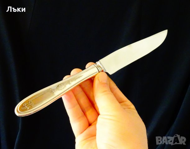 Посребрен английски нож с инициали,орнаменти. , снимка 2 - Ножове - 26539230