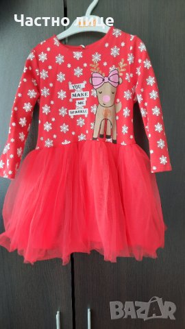 Страхотна детска коледна рокличка в червено с еленче, снимка 1