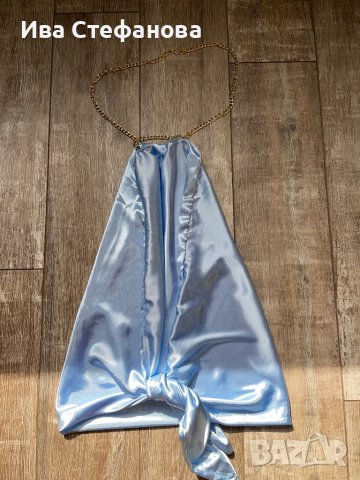 Разкошен официален сатен парти елегантен  сатенен светло бебешко син топ 