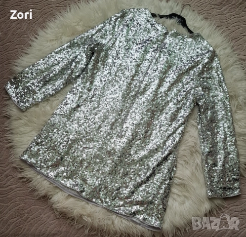 ВПЕЧАТЛЯВАЩА рокля, цялата в сребристи пайети, снимка 7 - Рокли - 52585391