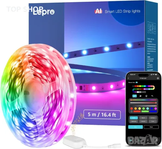 Lepro S1 Smart LED лента, 5M 150LEDs Работи с Alexa, Google Assitant, Bluetooth и WiFi App Control