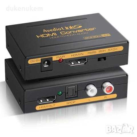 HDMI Audio Extractor 4K – HDMI към Optical Toslink + RCA аудио