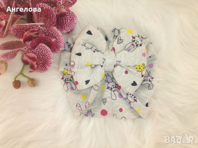 Шапка тюрбан с панделка 0-6м , снимка 6 - Бебешки шапки - 36451676